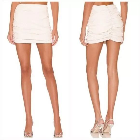 NBD Dresses & Skirts - NBD Revolve Womens Keoni Cream Faux Leather Ruched Mini Skirt Size Small Zipper